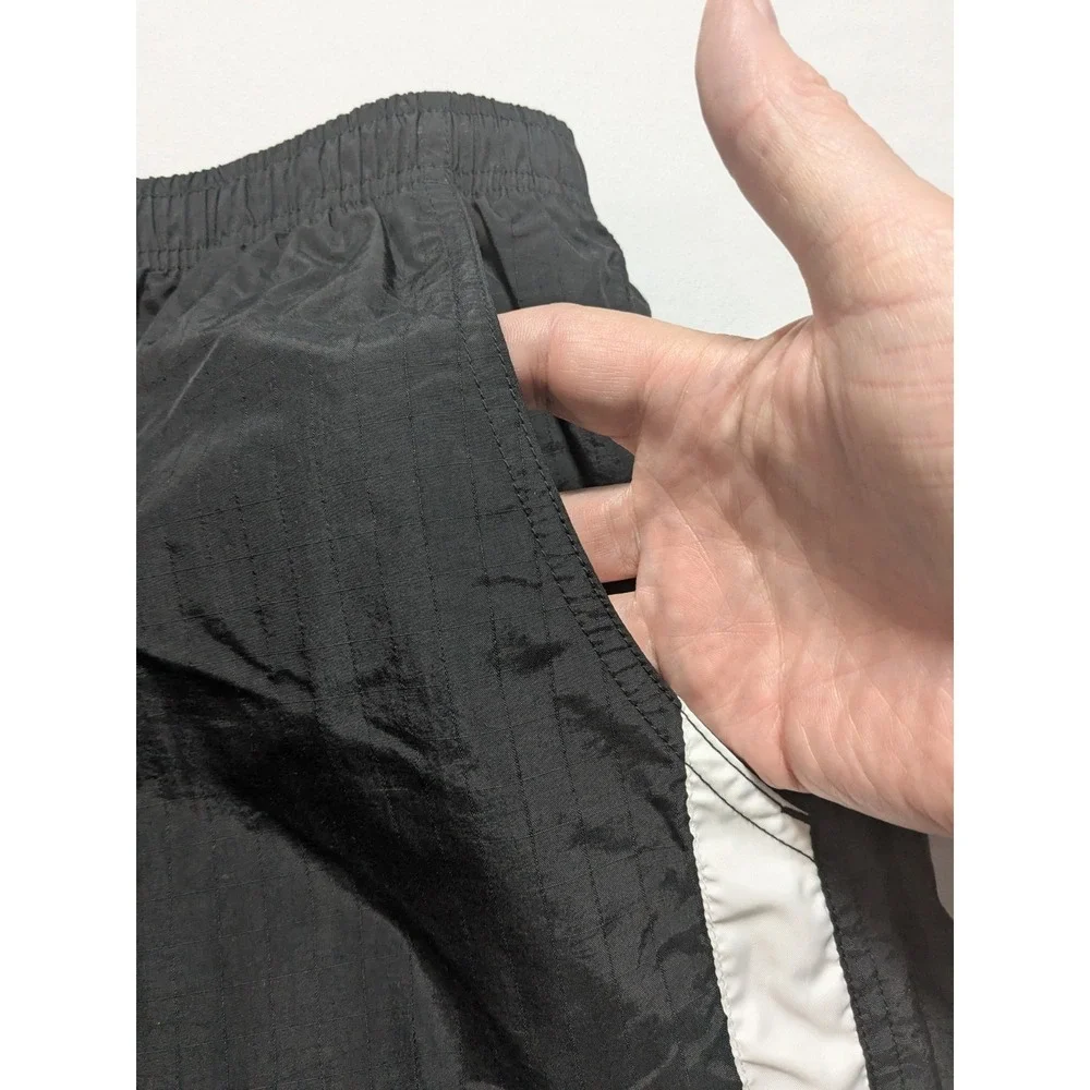 VTG 90s NIKE Men Large Black Track Pants White Side-Stripe Blue Ankle Swoosh EUC